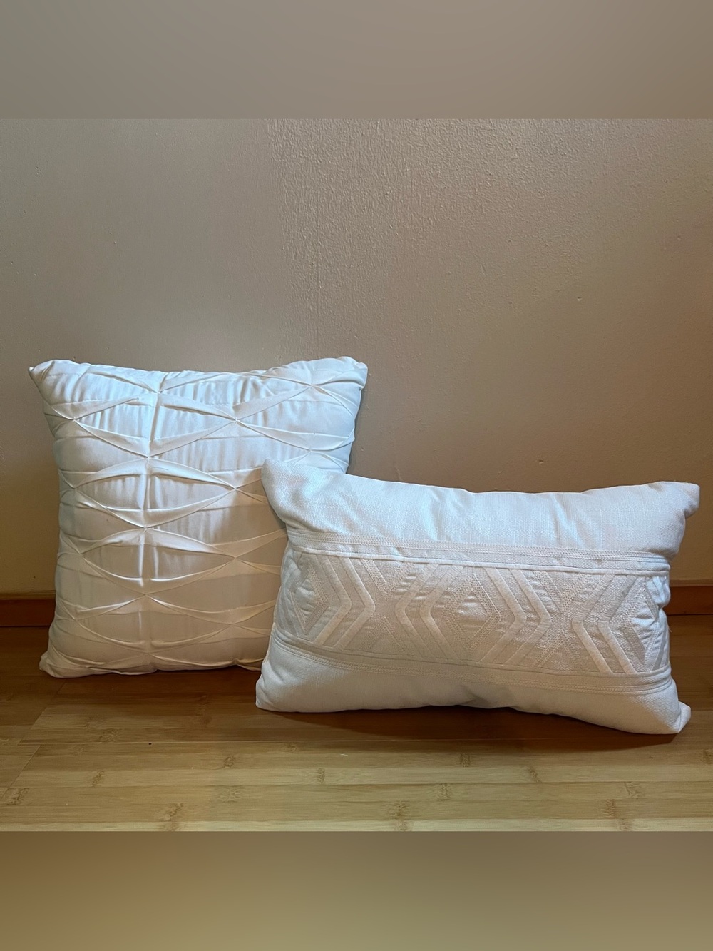 White Decorative Throw Pillow Set - Textured White Accent Pillows
